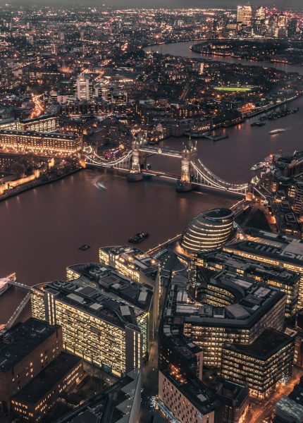 aerial view of city during dawn